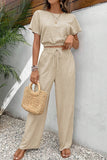 Crop Top & Wide Leg Pants Set - Beige