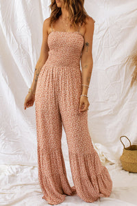 Khaki Wide Leg Floral Jumpsuit