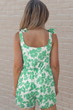 Green Flower Print Square Neck Romper