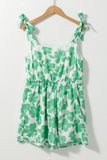 Green Flower Print Square Neck Romper