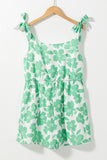 Green Flower Print Square Neck Romper