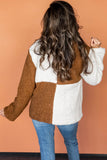 Brown Color Block Sherpa Button Up Jacket