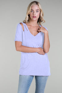 Distressed V-Neck Tee - Lavender