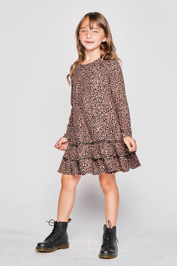 Girl's Leopard Ruffle Dress