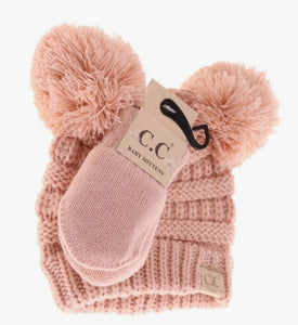 CC Baby Pom w/ Mittens Set - Light Pink