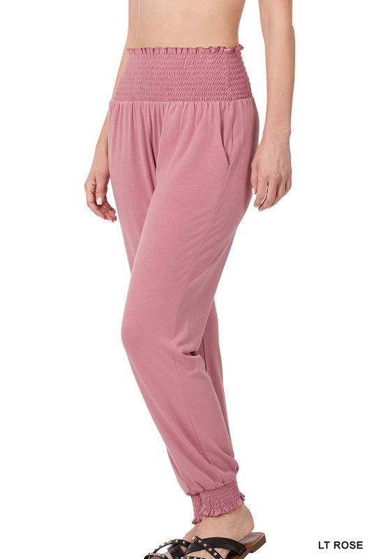 Smocked Joggers - Rose