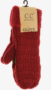 CC Fuzzy Lined Mittens - Burgundy