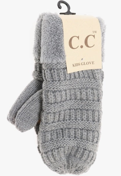CC Kid's Fuzzy Lined Mittens - Gray
