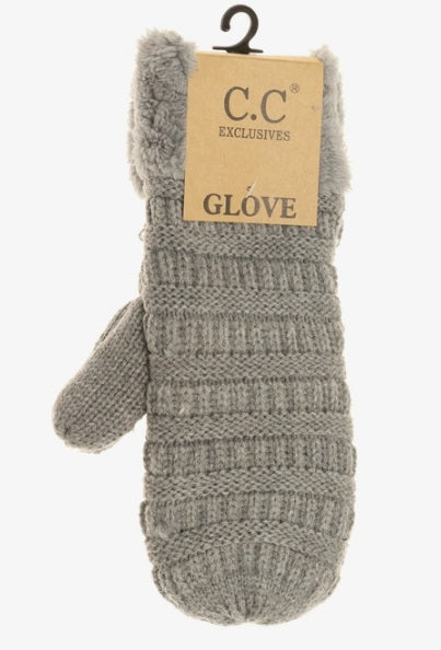 CC Fuzzy Lined Mittens - Light Gray
