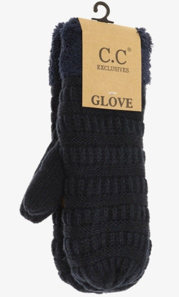 CC Fuzzy Lined Mittens - Navy