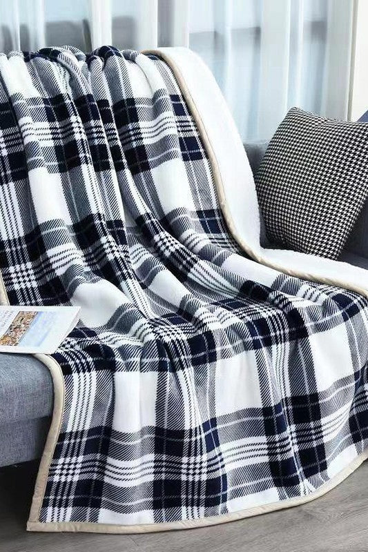 Plaid Sherpa Fleece Blanket - Navy