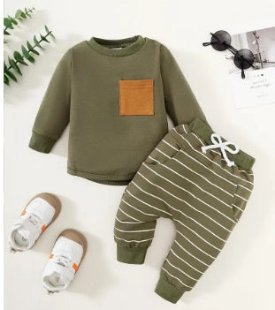 Baby/Toddler Boy Olive Striped Lounge Set