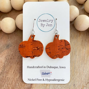 Orange Cork Pumpkin Earrings