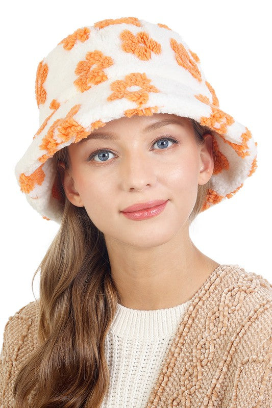 Daisy Fuzzy Bucket Hat - Orange