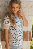 Curvy Leopard Print Colorblock V-Neck Tee