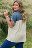 Curvy Colorblock Denim Patchwork Collared Polo Top