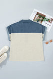 Curvy Colorblock Denim Patchwork Collared Polo Top