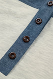 Curvy Colorblock Denim Patchwork Collared Polo Top