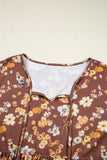 Curvy Floral Textured Tied-Neck Babydoll Blouse