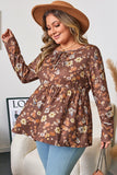 Curvy Floral Textured Tied-Neck Babydoll Blouse