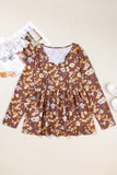 Curvy Floral Textured Tied-Neck Babydoll Blouse