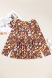 Curvy Floral Textured Tied-Neck Babydoll Blouse