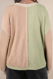 Curvy Mixed Texture V-Neck Patchwork Colorblock Top