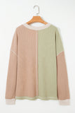Curvy Mixed Texture V-Neck Patchwork Colorblock Top