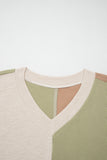 Curvy Mixed Texture V-Neck Patchwork Colorblock Top