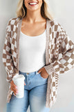 Curvy Checkerboard Knit Open-Front Oversized Cardigan