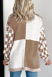 Curvy Checkerboard Knit Open-Front Oversized Cardigan