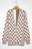 Curvy Checkerboard Knit Open-Front Oversized Cardigan