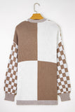 Curvy Checkerboard Knit Open-Front Oversized Cardigan