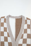 Curvy Checkerboard Knit Open-Front Oversized Cardigan