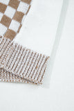 Curvy Checkerboard Knit Open-Front Oversized Cardigan