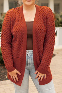 Curvy Woven Knit Cardigan - Chestnut