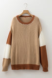 Contrast Stitch Colorblock Knit Pullover Sweater