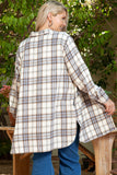 Curvy White Plaid Print Tunic Shacket with Slits