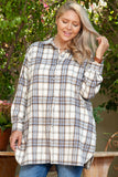 Curvy White Plaid Print Tunic Shacket with Slits