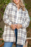 Curvy White Plaid Print Tunic Shacket with Slits