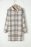 Curvy White Plaid Print Tunic Shacket with Slits