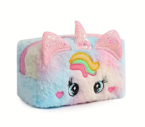 Unicorn Plush Pencil Case - Pastel Blue/Pink