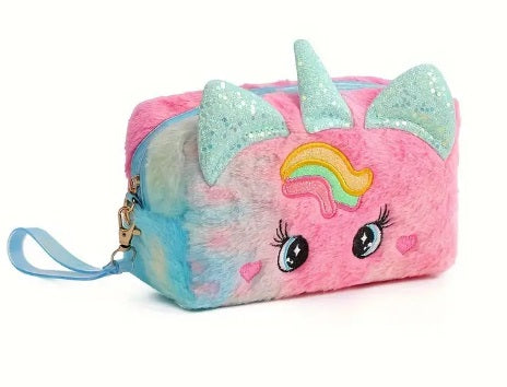 Unicorn Plush Pencil Case - Blue/Pink