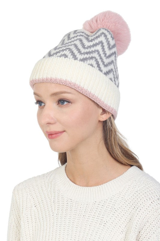 Chevron Pom Hat - Pink