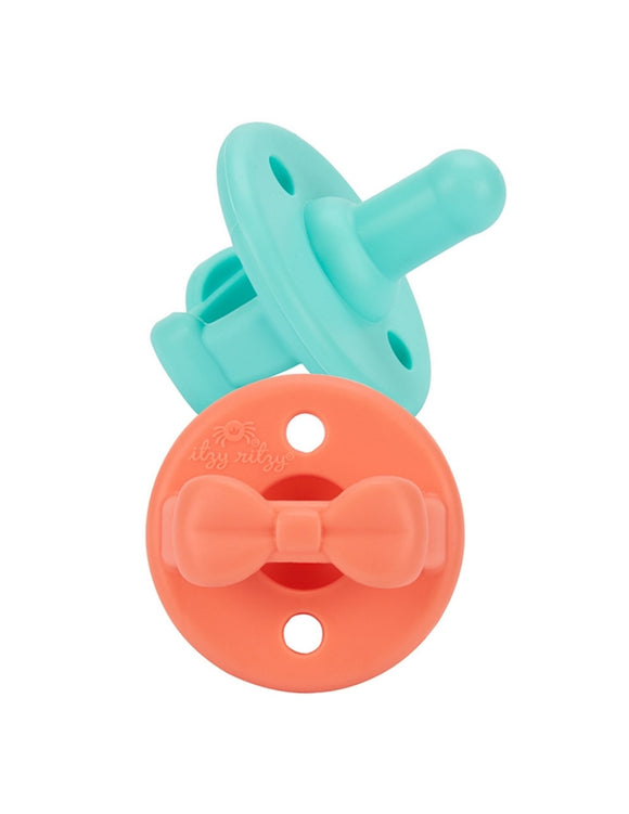 Sweetie Soother™ Pacifier Sets (2-pack) - Aquamarine + Peach Bows