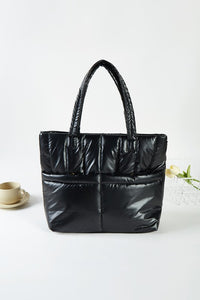 Glossy Puffer Tote Bag - Black