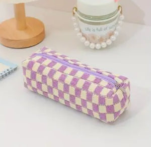 Purple Checkered Pencil Case