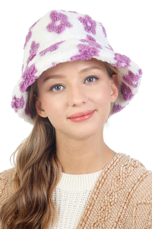Daisy Fuzzy Bucket Hat - Purple