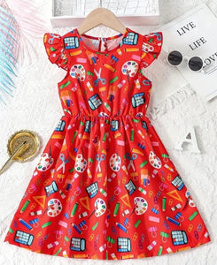 Girl's Flutter Sleeve "Back to School" Dress
