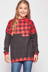 Girl's Buffalo Plaid Pocket Tee - Red/Black